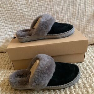 UGG Black and Gray Shearling Slippers